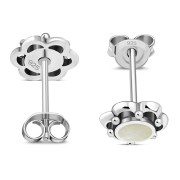 Large Mother of Pearl Flower Stud Silver Earrings, e334